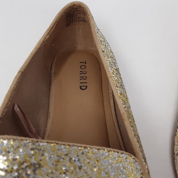 Torrid Gold Glitter Pointed Toe Loafers Sz 8W - Picture 5 of 5